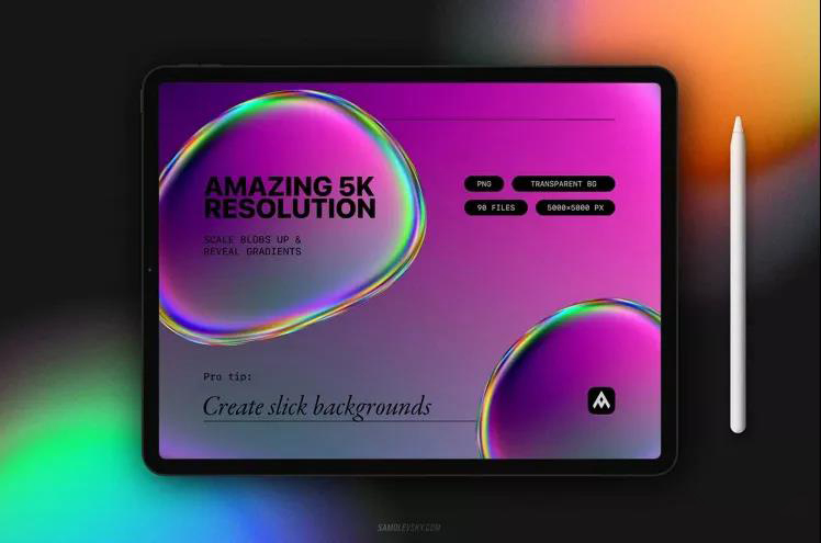 90款彩虹渐变金属镭射气泡PNG图片 图片素材 sucaiwan.com