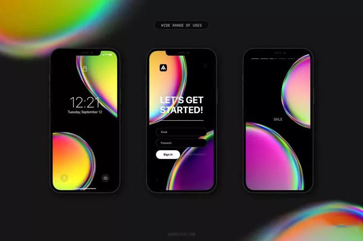 90款彩虹渐变金属镭射气泡PNG图片 图片素材 sucaiwan.com