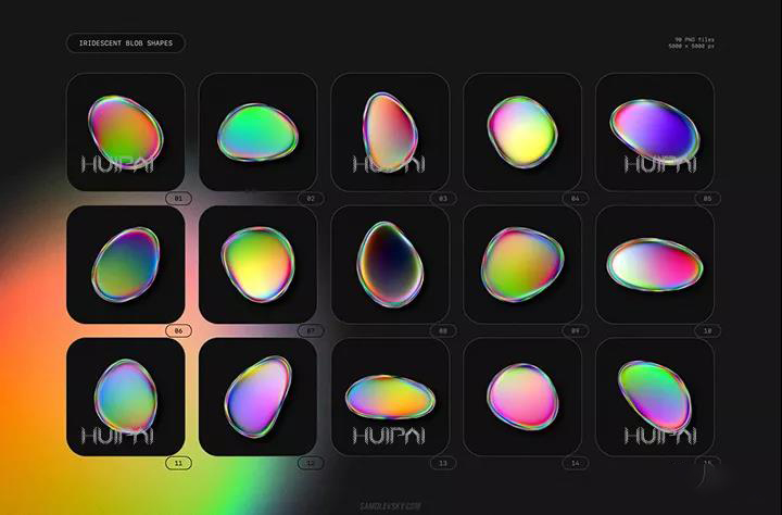 90款彩虹渐变金属镭射气泡PNG图片 图片素材 sucaiwan.com