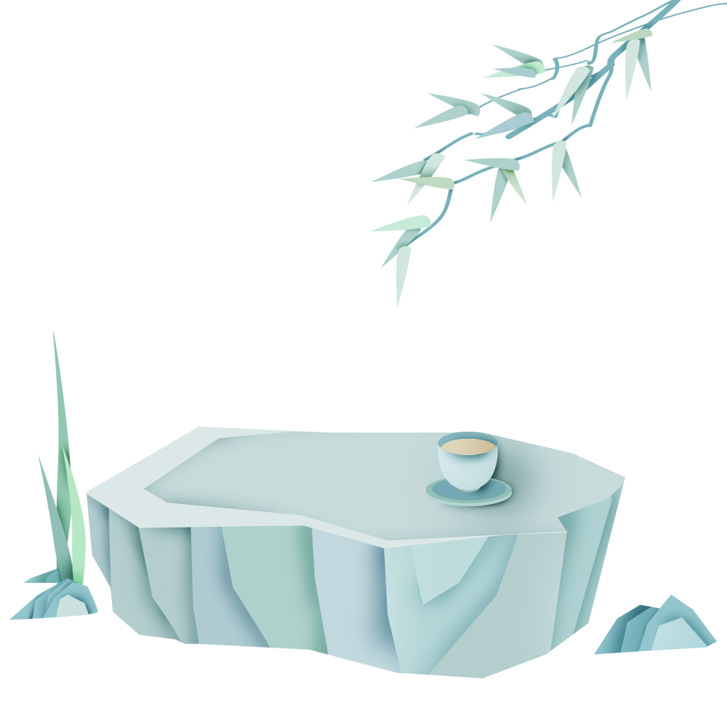 中国风复古烟青色清新山水剪纸元素景色PNG免扣素材 图片素材 sucaiwan.com