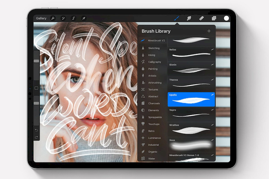 Procreate笔刷-艺术字体画笔笔刷素材资源Nine6brush v2 笔刷资源 sucaiwan.com