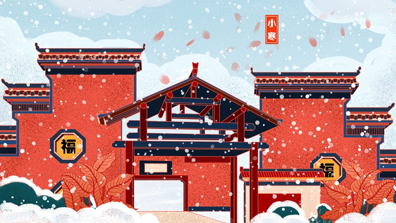 中国风中式古典国潮手绘风景古建筑鱼龙海报插画PSD模板 图片素材 sucaiwan.com