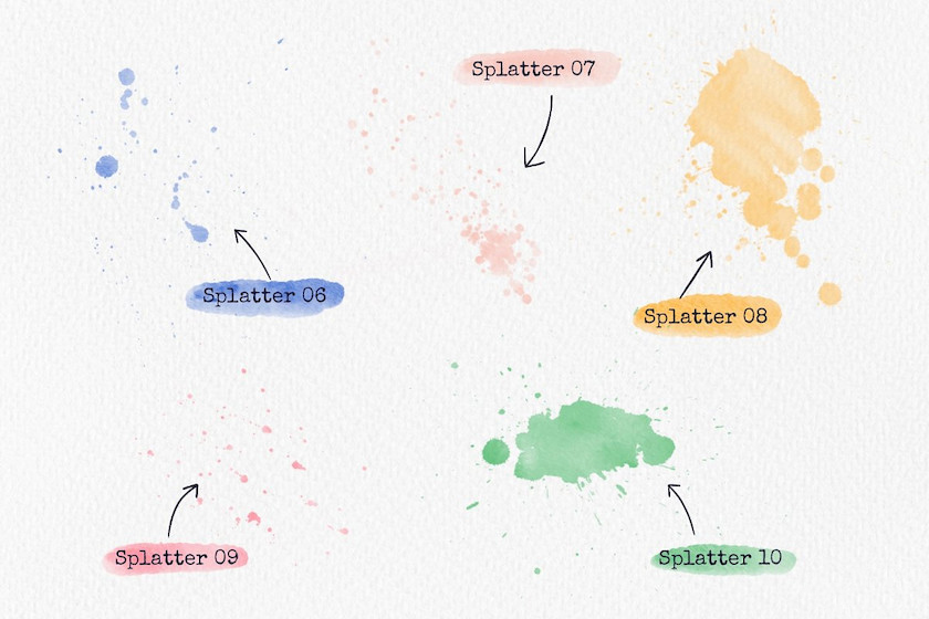 Procreate笔刷-飞溅和斑点印章水彩笔刷素材 笔刷资源 sucaiwan.com