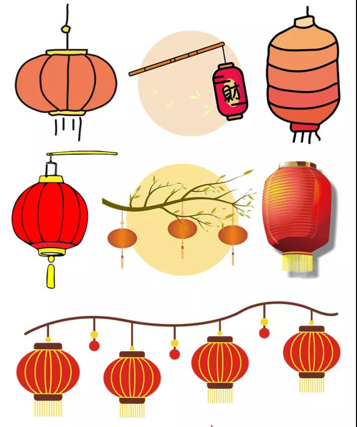 春节PS中国风手绘卡通元素传统复古红灯笼装饰PNG免扣素材 图片素材 sucaiwan.com