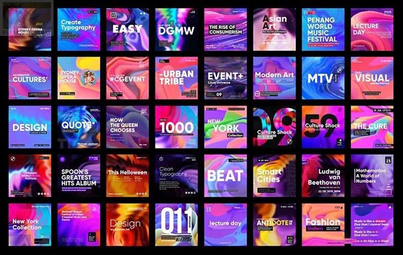 121款PS抽象渐变全息海报PSD模板 图片素材 sucaiwan.com