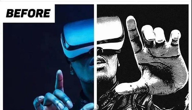 手绘黑白漫画效果特效照片生成样机 图片素材 sucaiwan.com