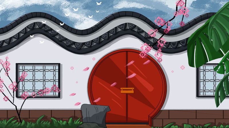 中国风中式古典国潮手绘风景古建筑鱼龙海报插画PSD模板 图片素材 sucaiwan.com