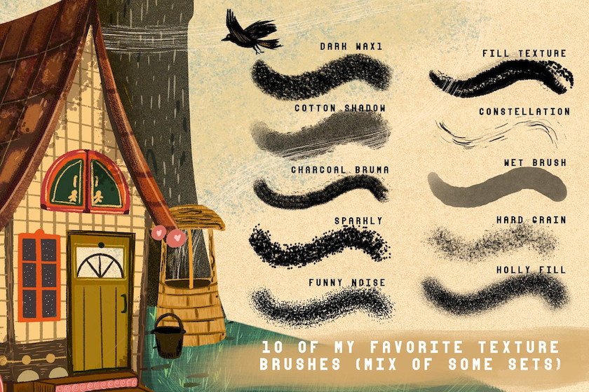 Procreate笔刷-儿童插画常用纹理笔刷素材资源 笔刷资源 sucaiwan.com