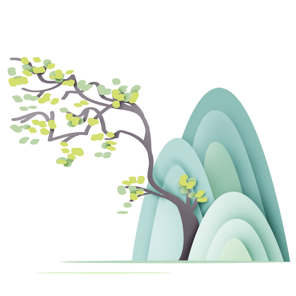 中国风复古烟青色清新山水剪纸元素景色PNG免扣素材 图片素材 sucaiwan.com