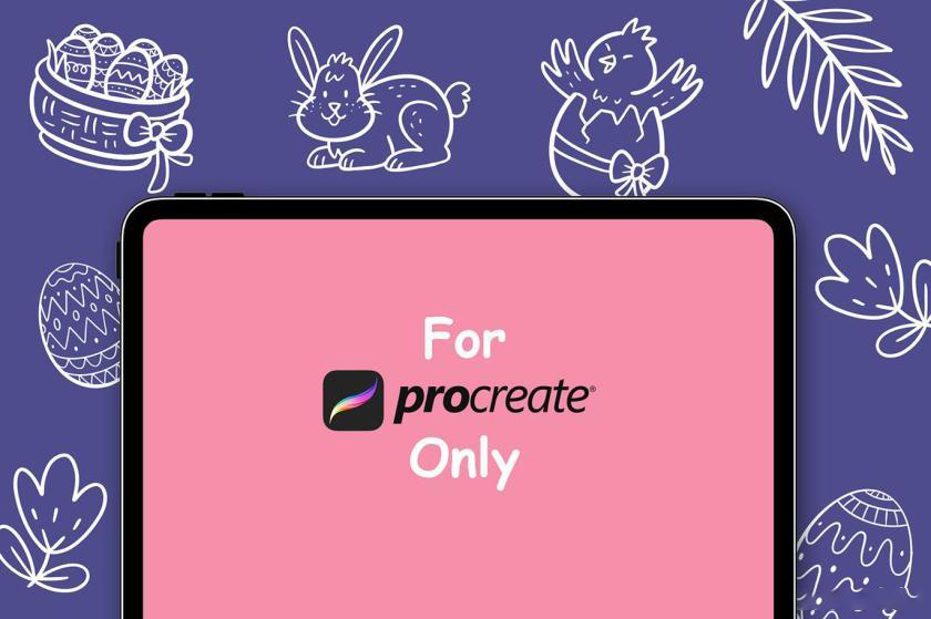 Procreate笔刷-复活节主题彩蛋树叶图案印章笔刷素材 笔刷资源 sucaiwan.com
