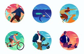 47枚创意人物插画圆形图标，AI PNG格式