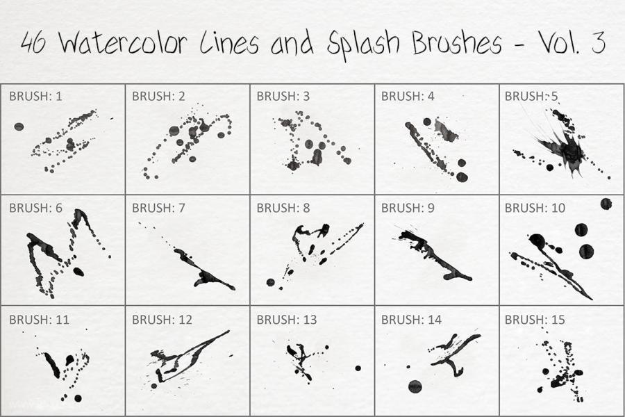 PS笔刷-水彩飞溅喷溅圆点线条色块PS笔刷素材资源 笔刷资源 sucaiwan.com
