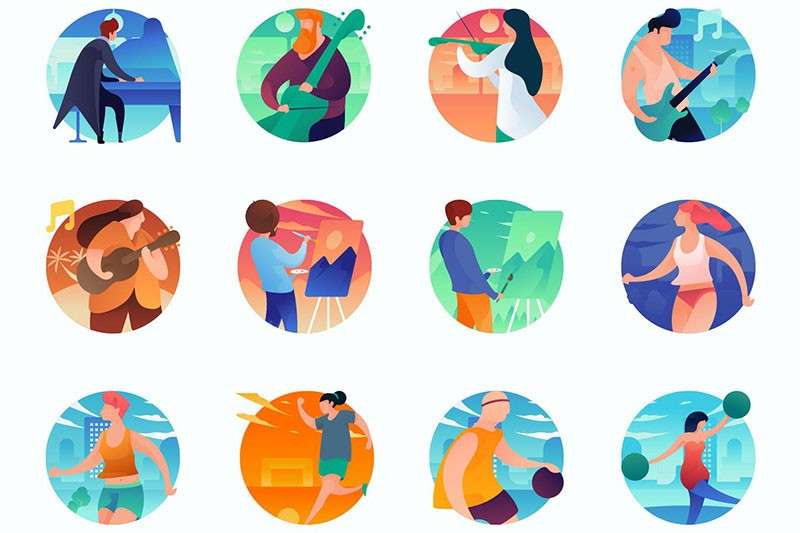 47枚创意人物插画圆形图标，AI PNG格式 图标素材 sucaiwan.com