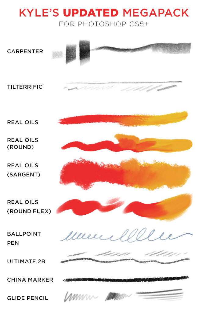 PS笔刷-油画墨水水彩铅笔粉彩水粉笔刷photoshop笔刷资源素材 笔刷资源 sucaiwan.com