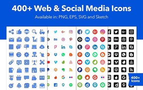 400+社交图标和网页图标， Sketch AI格式