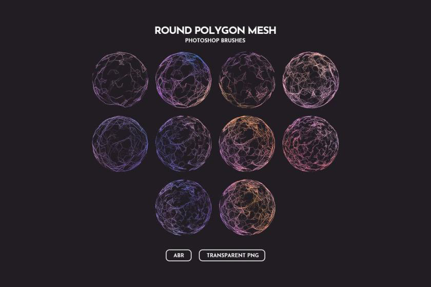 PS笔刷-多边形网格球体Photoshop笔刷素材 笔刷资源 sucaiwan.com