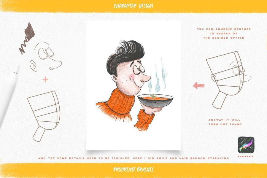 Procreate笔刷-卡通人物头型角色线稿笔刷素材下载 笔刷资源 sucaiwan.com