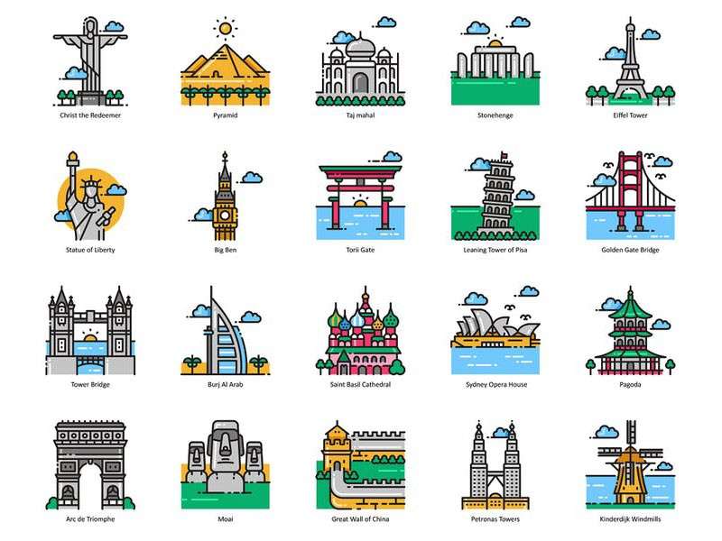 101个著名地标性建筑图标，AI PSD PNG格式 图标素材 sucaiwan.com