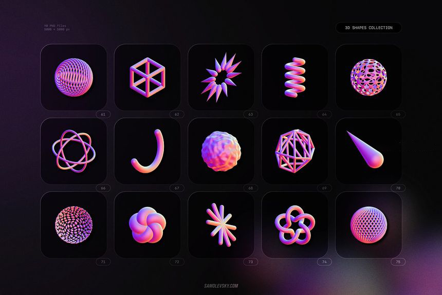 PNG素材-红紫色3D立体几何形状平面设计PNG素材合集 图片素材 sucaiwan.com