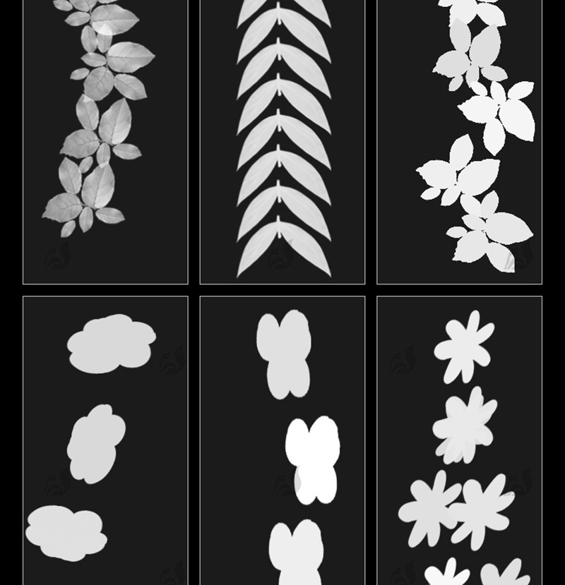 34款森林剪影植物树叶灌木花朵草外景水墨插画手绘基础ps笔刷绘画素材 笔刷资源 sucaiwan.com