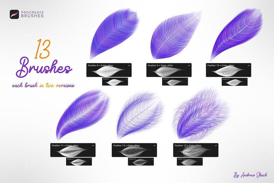 procreate笔刷-梦幻羽毛形状图案笔刷素材 笔刷资源 sucaiwan.com