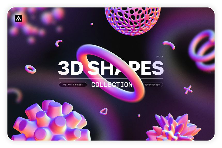 PNG素材-红紫色3D立体几何形状平面设计PNG素材合集 图片素材 sucaiwan.com