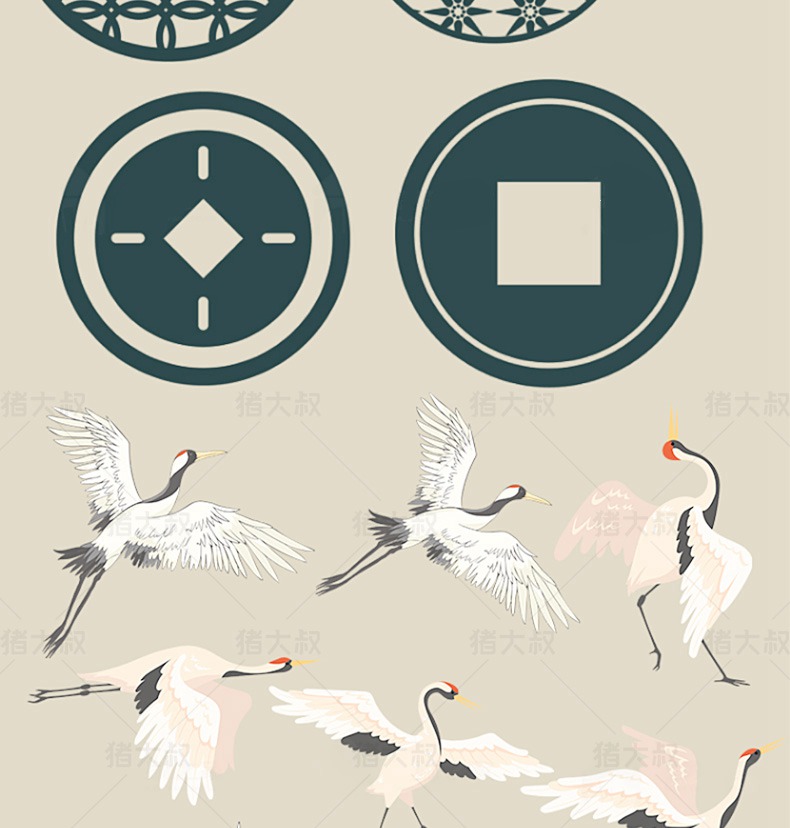 100款新款中国风素材procreate笔刷装饰古风仙鹤扇子祥云烟花纹ps画笔 设计素材 sucaiwan.com