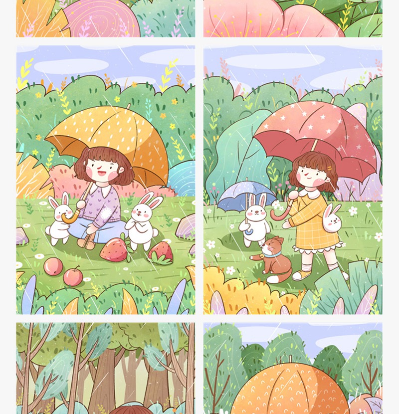 71款卡通可爱手绘二十四24节气雨水春天下雨插画设计背景psd素材模板 图片素材 sucaiwan.com