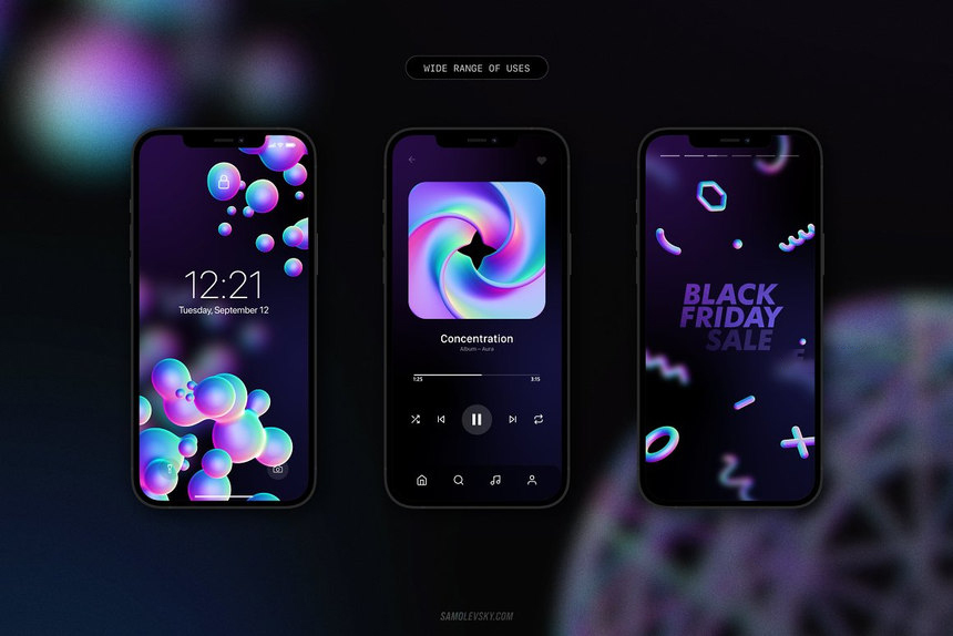 PNG素材-全息颜色3D立体形状设计PNG元素素材合集 图片素材 sucaiwan.com