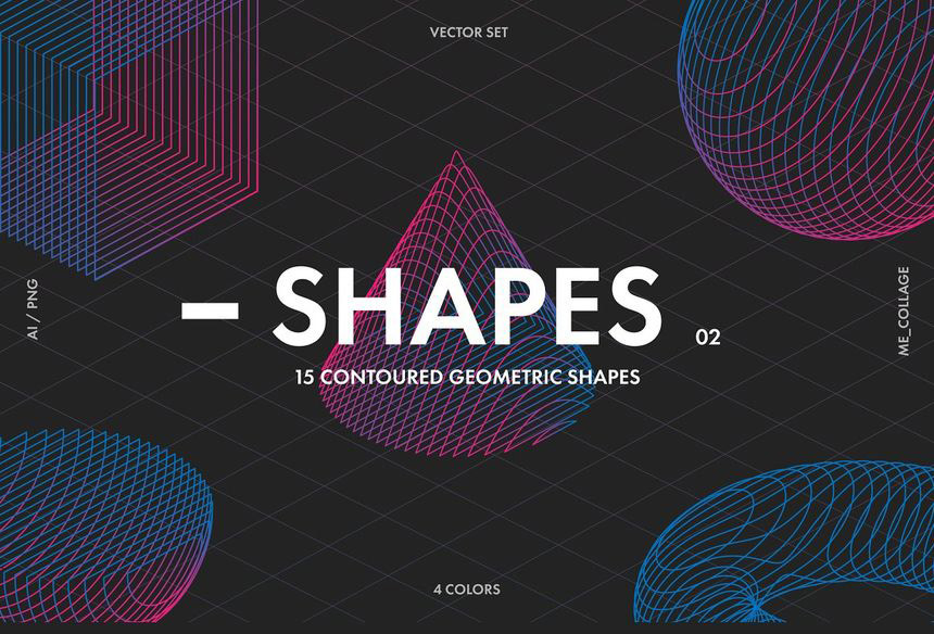 PNG素材-抽象线条构成的3d几何形状矢量及PNG素材 图片素材 sucaiwan.com