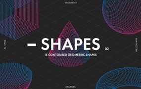 PNG素材-抽象线条构成的3d几何形状矢量及PNG素材