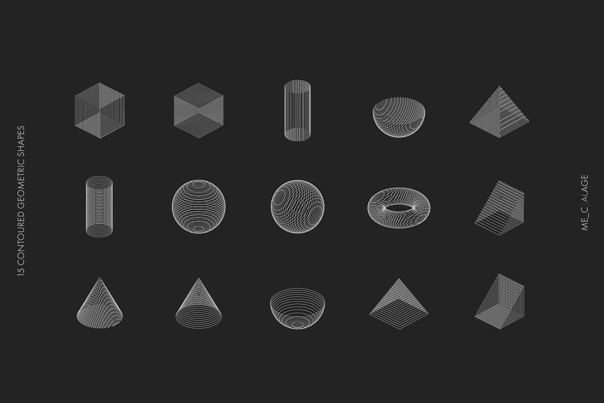 PNG素材-抽象线条构成的3d几何形状矢量及PNG素材 图片素材 sucaiwan.com