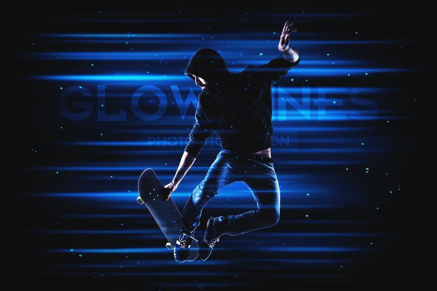 PS动作-照片添加发光线条特效PS动作素材 插件预设 sucaiwan.com