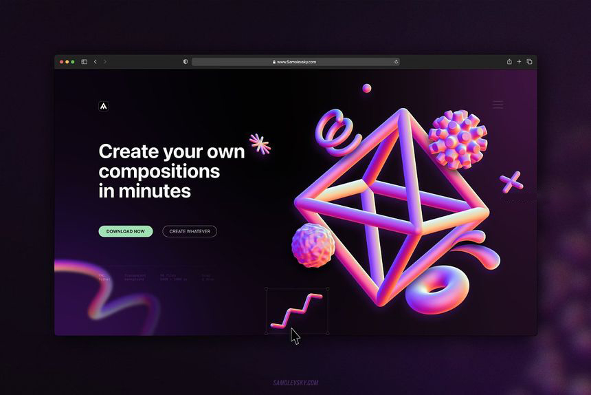 PNG素材-红紫色3D立体几何形状平面设计PNG素材合集 图片素材 sucaiwan.com