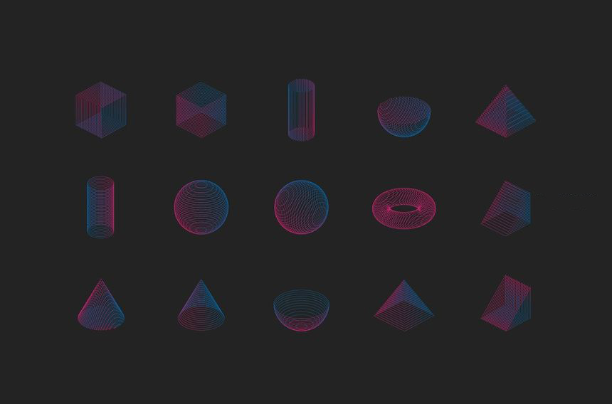 PNG素材-抽象线条构成的3d几何形状矢量及PNG素材 图片素材 sucaiwan.com