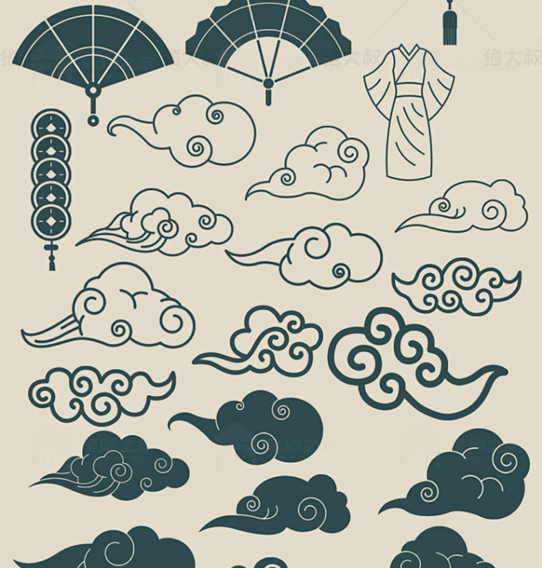 100款新款中国风素材procreate笔刷装饰古风仙鹤扇子祥云烟花纹ps画笔 设计素材 sucaiwan.com