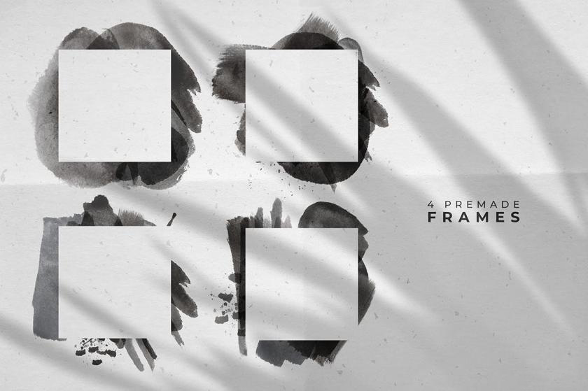 背景素材-黑白色墨水水彩毛笔纹理笔刷形状PNG素材 图片素材 sucaiwan.com