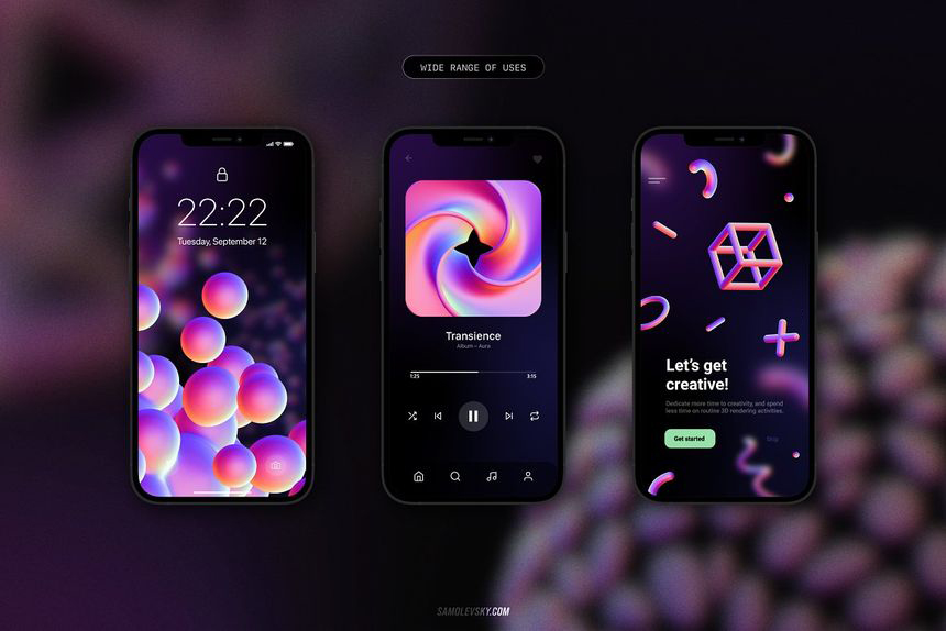 PNG素材-红紫色3D立体几何形状平面设计PNG素材合集 图片素材 sucaiwan.com