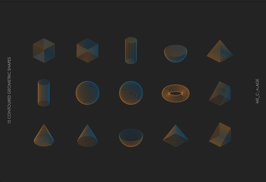 PNG素材-抽象线条构成的3d几何形状矢量及PNG素材 图片素材 sucaiwan.com