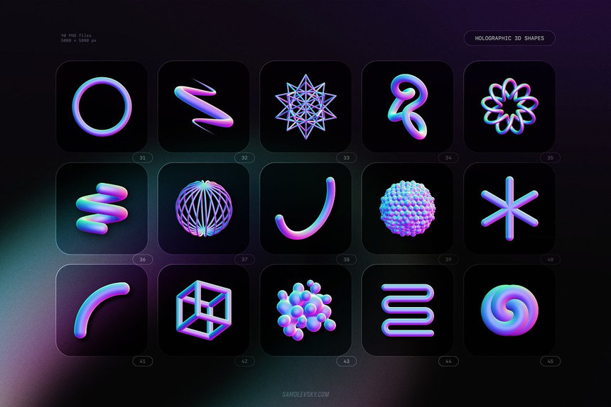 PNG素材-全息颜色3D立体形状设计PNG元素素材合集 图片素材 sucaiwan.com