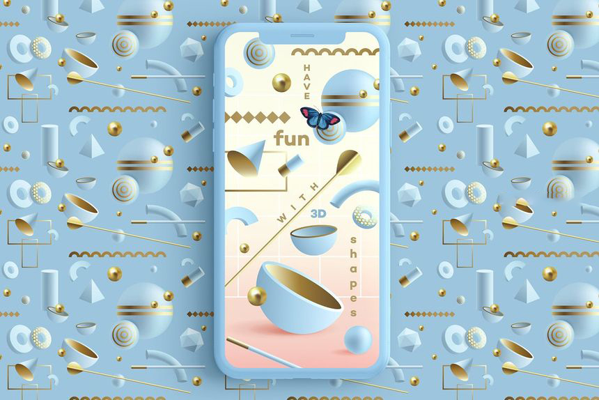 PNG素材-梦幻色3D几何图形元素PNG素材包 图片素材 sucaiwan.com