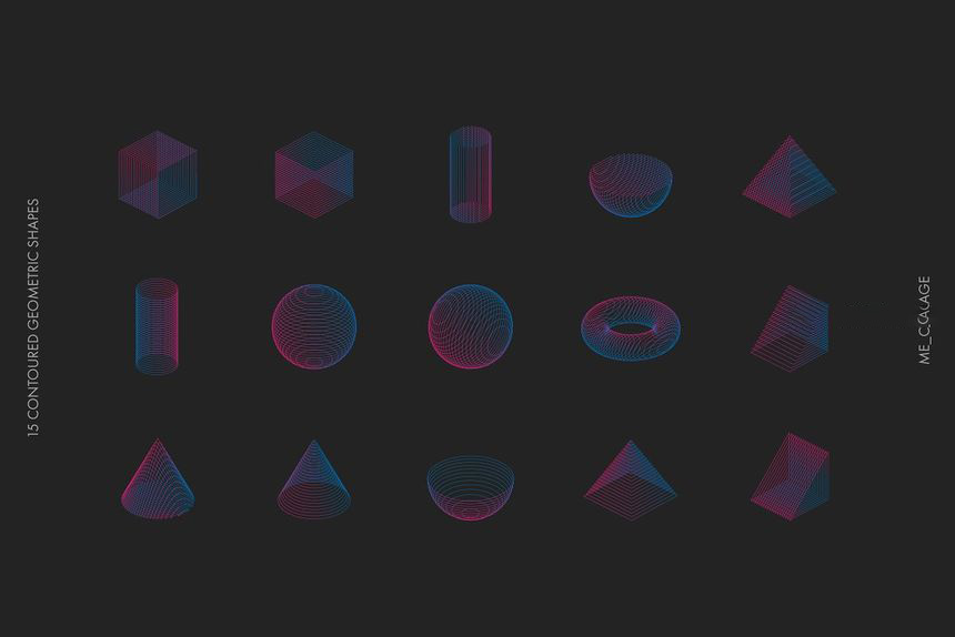 PNG素材-抽象线条构成的3d几何形状矢量及PNG素材 图片素材 sucaiwan.com