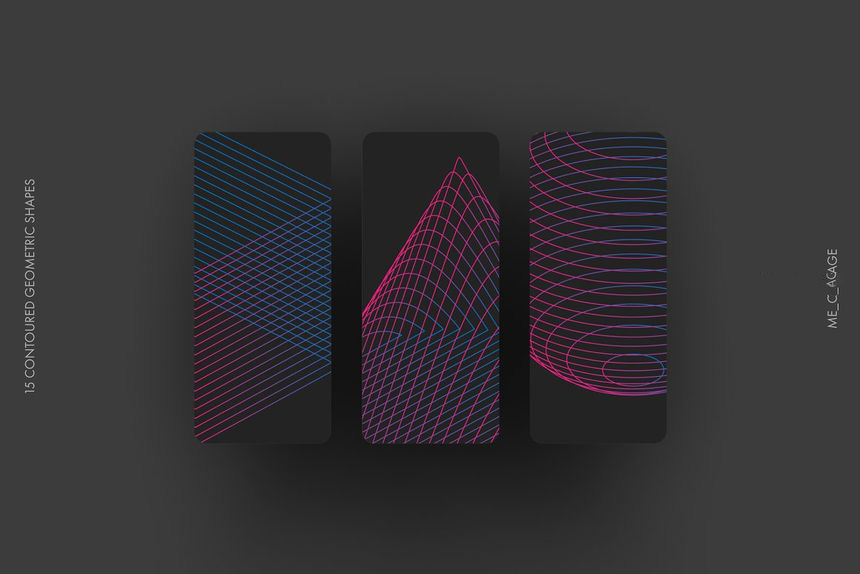 PNG素材-抽象线条构成的3d几何形状矢量及PNG素材 图片素材 sucaiwan.com