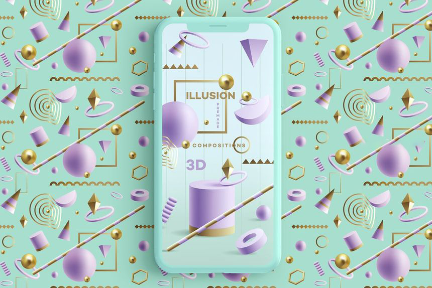 PNG素材-梦幻色3D几何图形元素PNG素材包 图片素材 sucaiwan.com