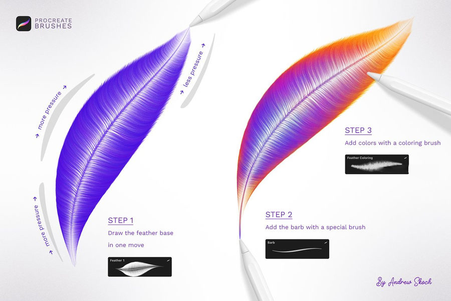 procreate笔刷-梦幻羽毛形状图案笔刷素材 笔刷资源 sucaiwan.com