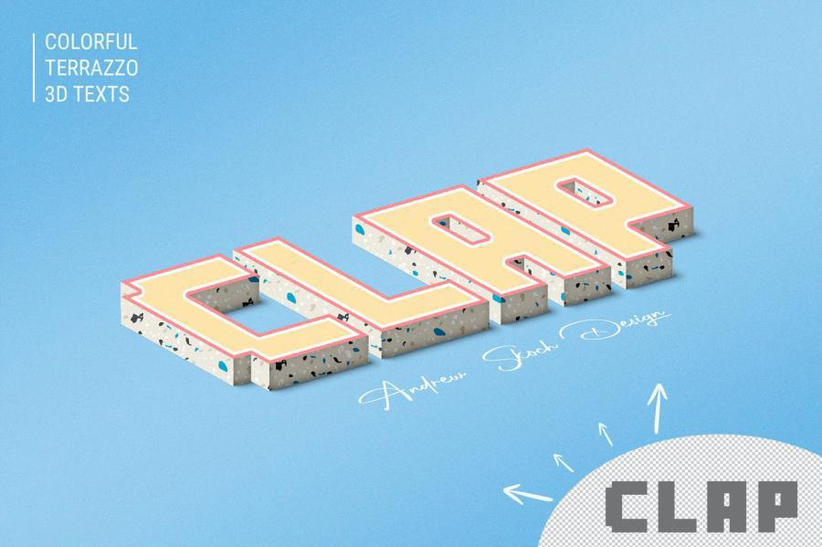 PSD模板-3D立体文字水磨石效果PSD文字样机模板 图片素材 sucaiwan.com