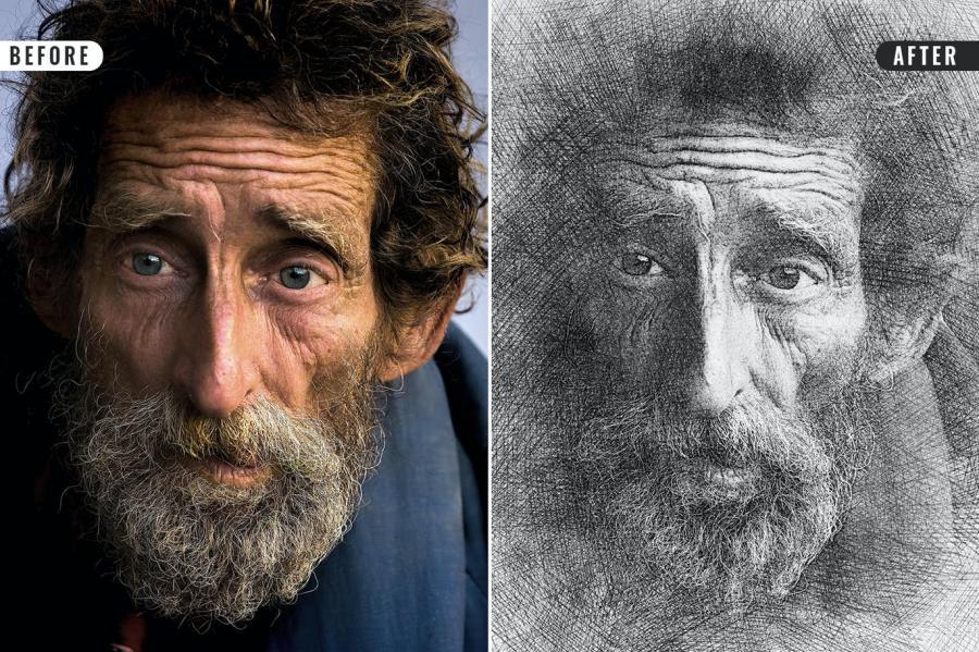 PSD模板-照片快速生成铅笔素描画效果PSD模板 图片素材 sucaiwan.com