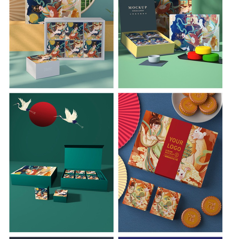 101款高端品牌样机中国风中秋月饼礼盒国潮盒子包装VI贴图PSD设计素材 图片素材 sucaiwan.com