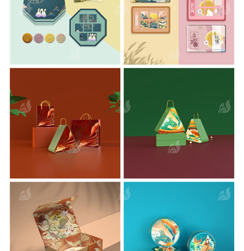 101款高端品牌样机中国风中秋月饼礼盒国潮盒子包装VI贴图PSD设计素材 图片素材 sucaiwan.com
