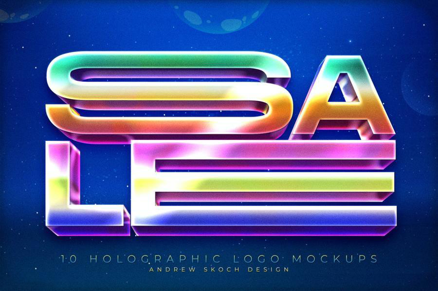 PSD模板-全息效果3D立体文字logo展示PS样机模板 图片素材 sucaiwan.com